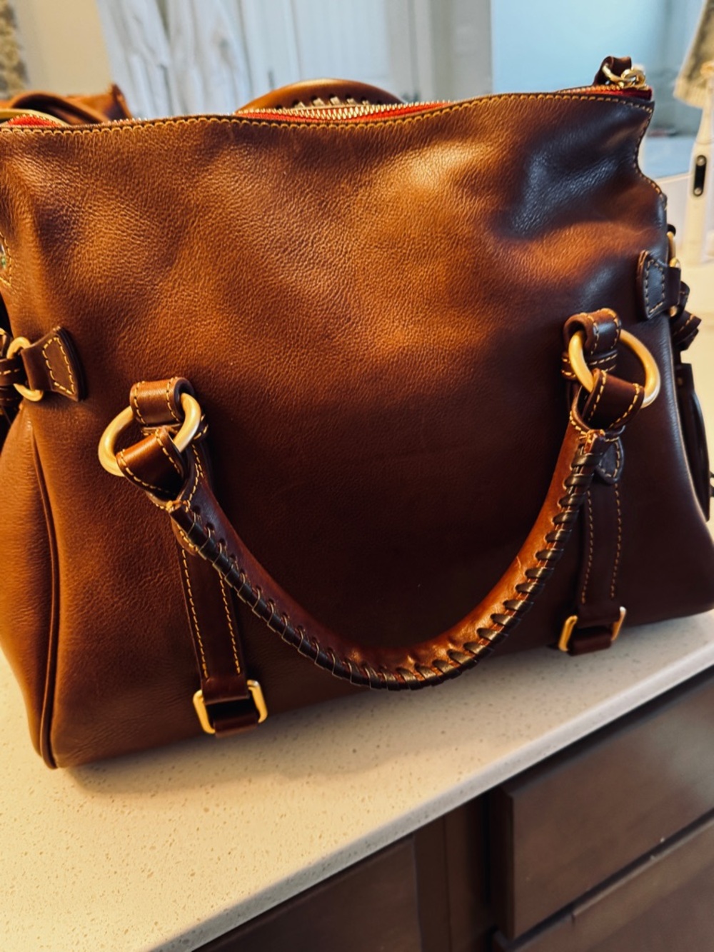 Dooney & Bourke Brown Leather Satchel with Gold Hardware - Picture 2 of 7